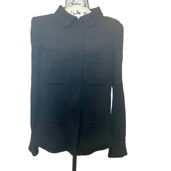 90’s OSCAR DE LA RENTA BLAZER SILK WOOL ZIP UP BLACK SZ 12 TAILORED GOTHCORE